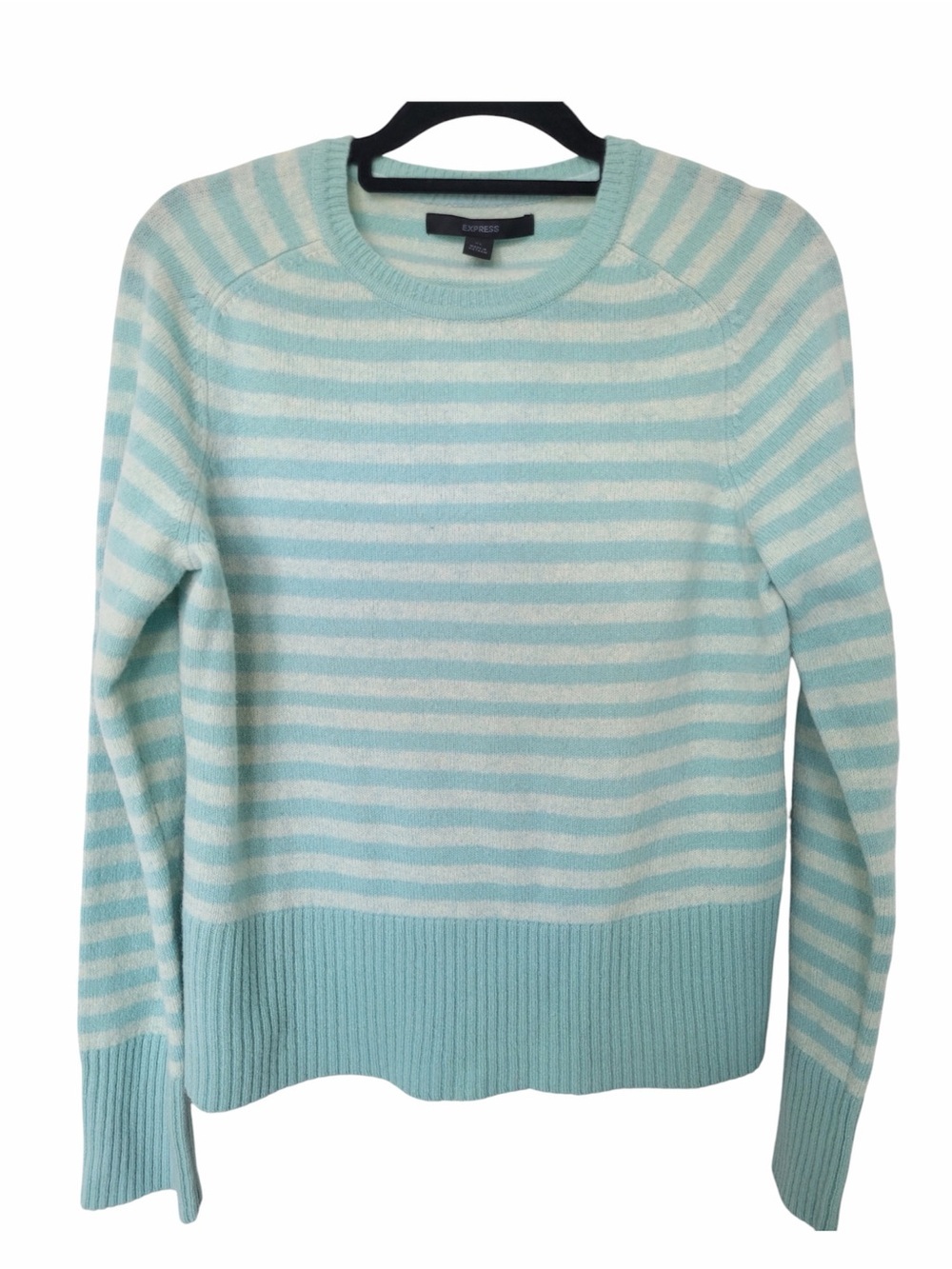 ✅ NWT Express 100% lamb’s wool Mint and White Striped Crewneck Sweater size XL